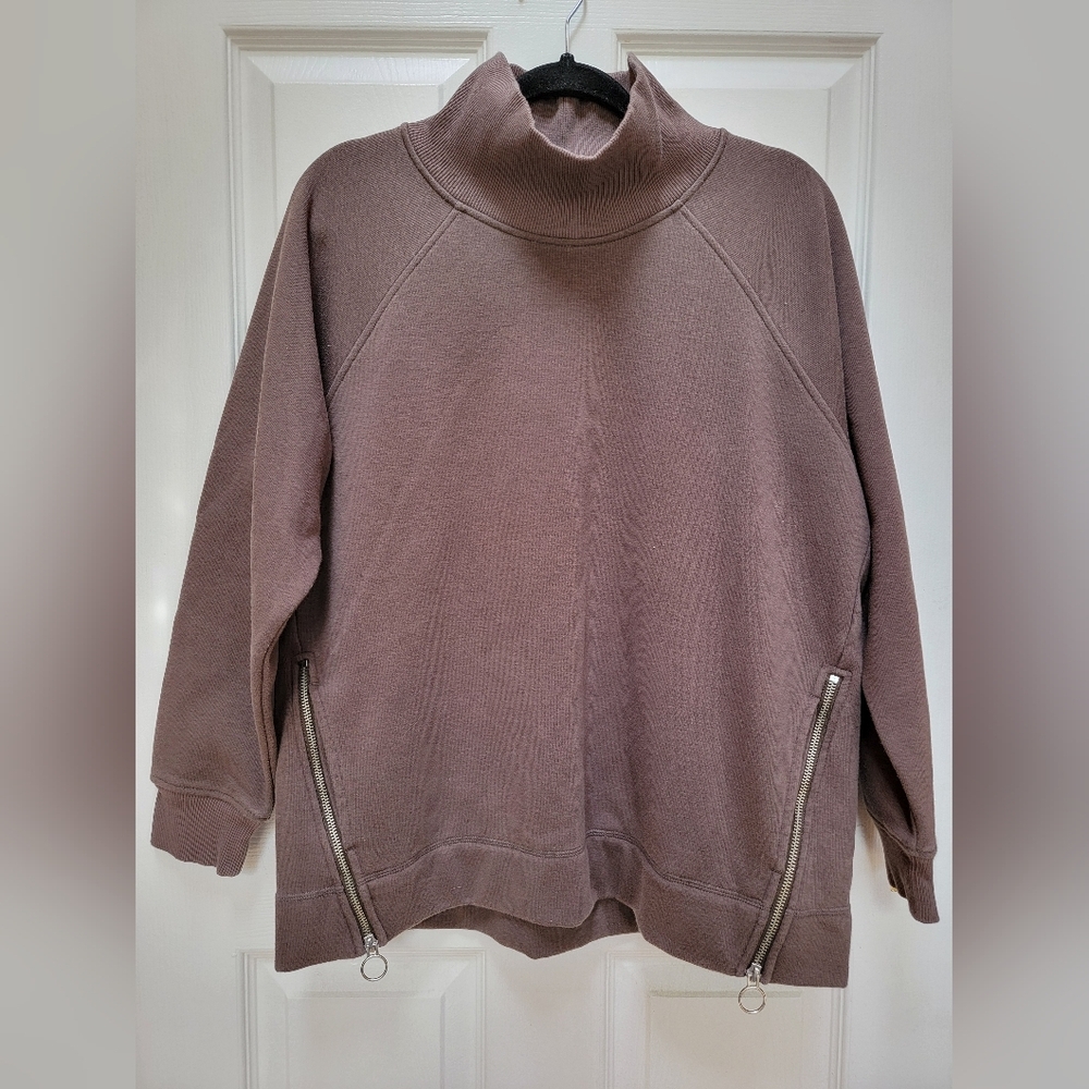 Athleta Women's Brown Funnel Neck Sweatshirt With Zip Sides Size Lp